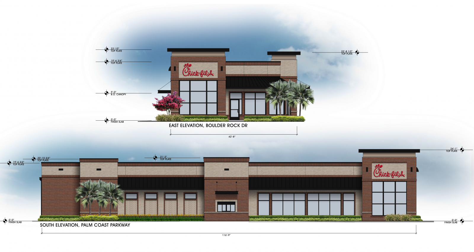 Palm Coast Chick fil A - Elevation rendering - GoToby.com